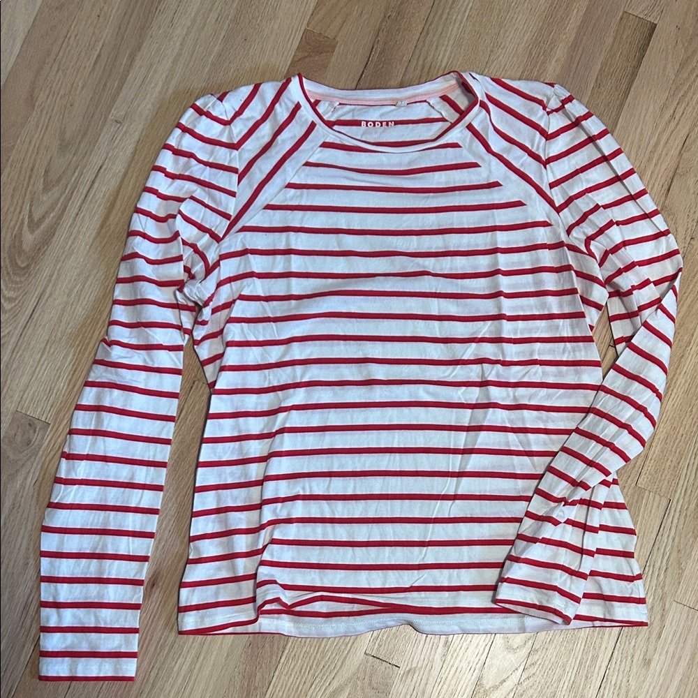 Boden Red and White Striped Long Sleeve Tee
